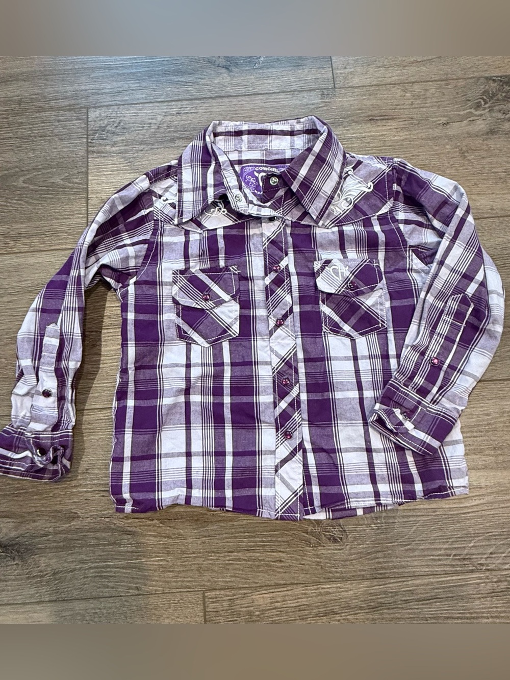 Cowgirl Hardware Kids' Purple Plaid Button-Down Shirt with Chest Pockets